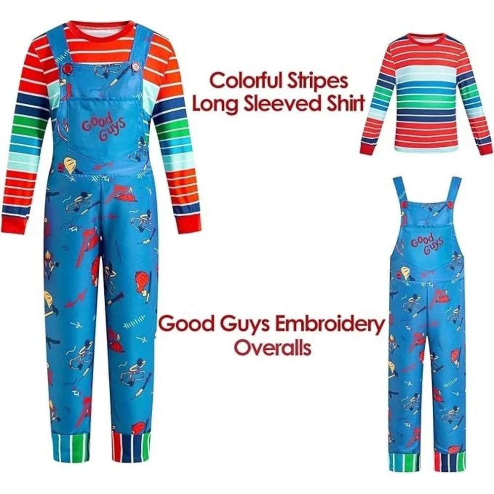Adult Chucky Halloween Costume Men Women Overalls Shirt Knife Scars XL New